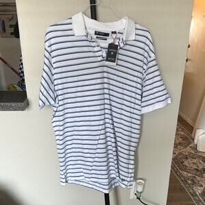 Daniel Cremieux White and Blue Striped Polo Shirt